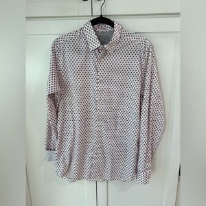 Ted Baker London Shirt Size 4 Large Red Geometric Button Up‎ Long Sleeve